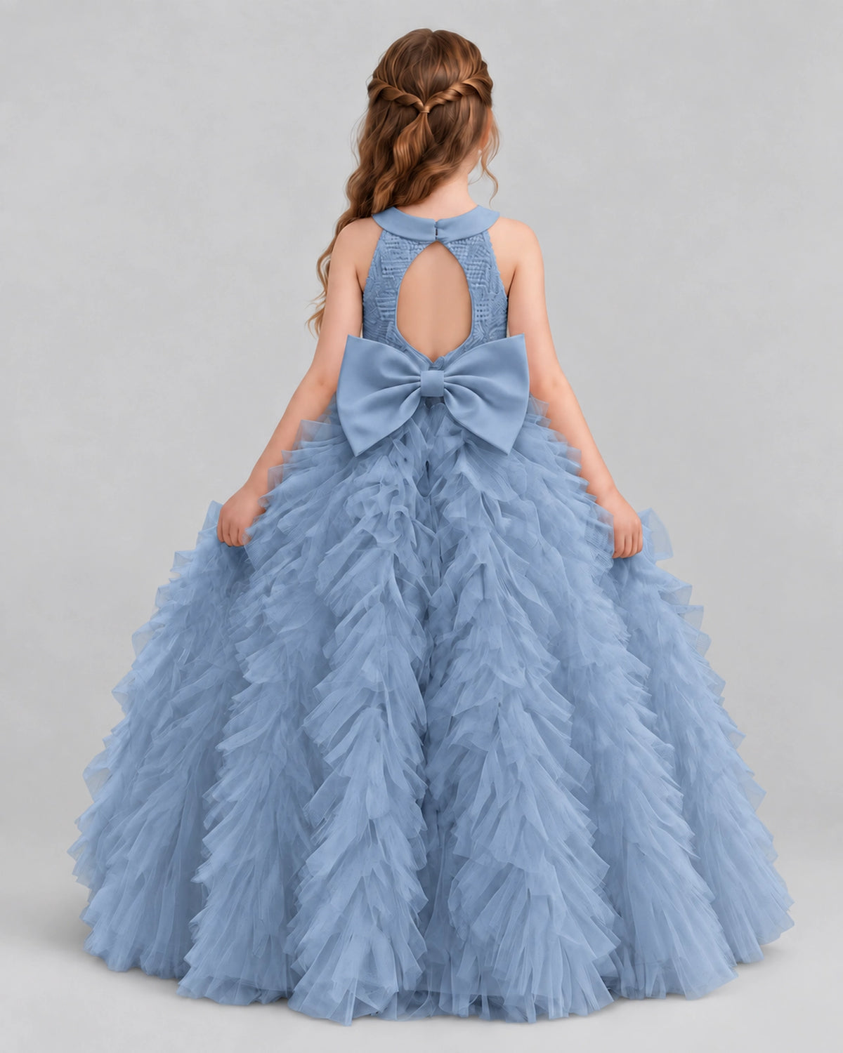 Dusty Blue Ball Gown Girls Pageant Dresses Back