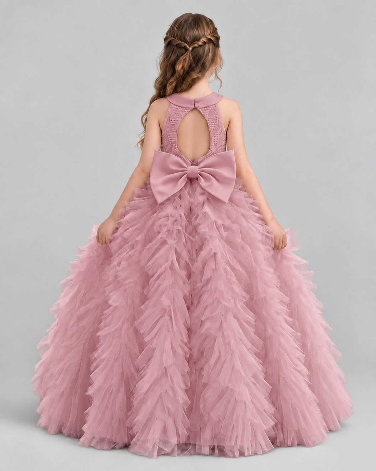 Dusty Rose Ball Gown Girls Pageant Dresses Back
