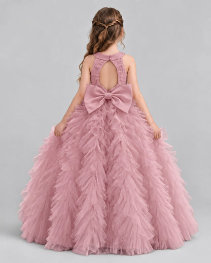 Dusty Rose Ball Gown Girls Pageant Dresses Back