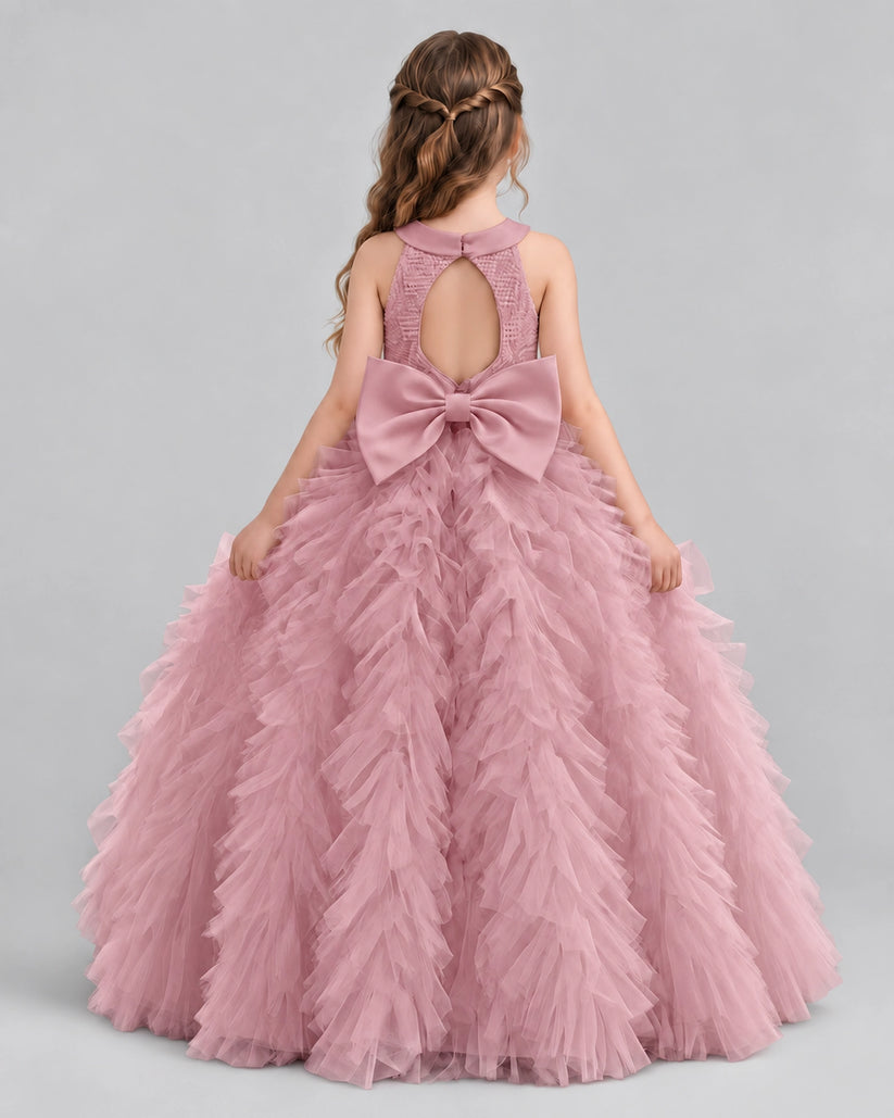 Dusty Rose Ball Gown Girls Pageant Dresses Back