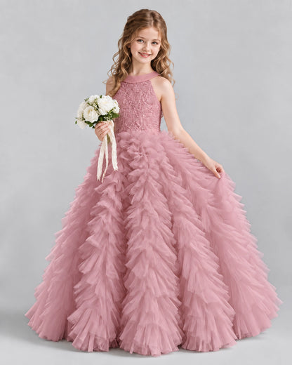 Dusty Rose Ball Gown Girls Pageant Dresses Pose