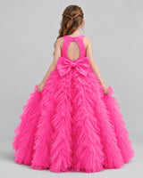 Hot Pink Ball Gown Girls Pageant Dresses Back