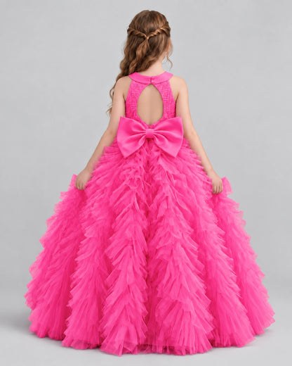 Hot Pink Ball Gown Girls Pageant Dresses Back