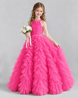 Hot Pink Ball Gown Girls Pageant Dresses Pose