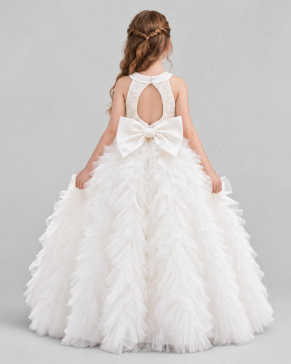 Ivory Ball Gown Girls Pageant Dresses Back