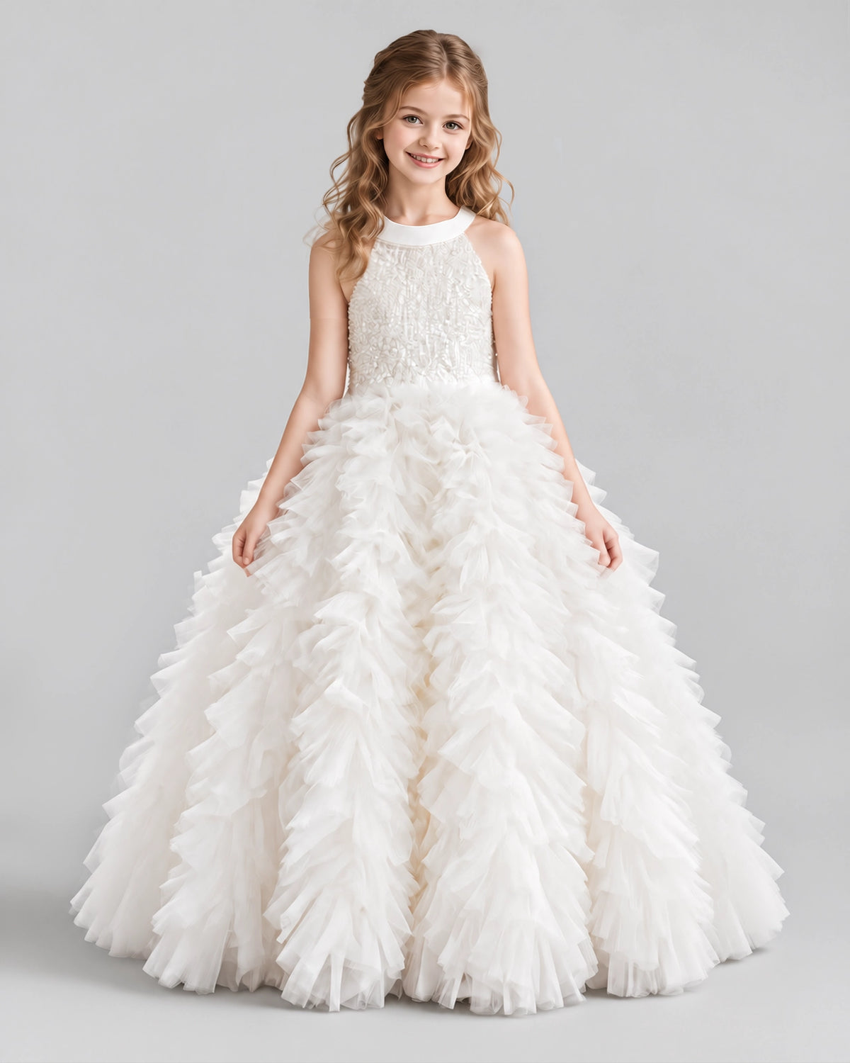 Ivory Ball Gown Girls Pageant Dresses Front