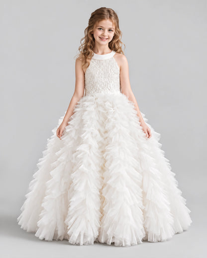 Ivory Ball Gown Girls Pageant Dresses Front