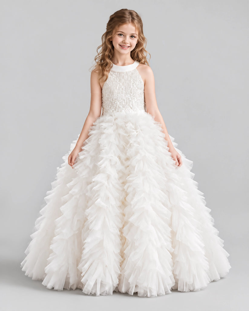 Ivory Ball Gown Girls Pageant Dresses Front