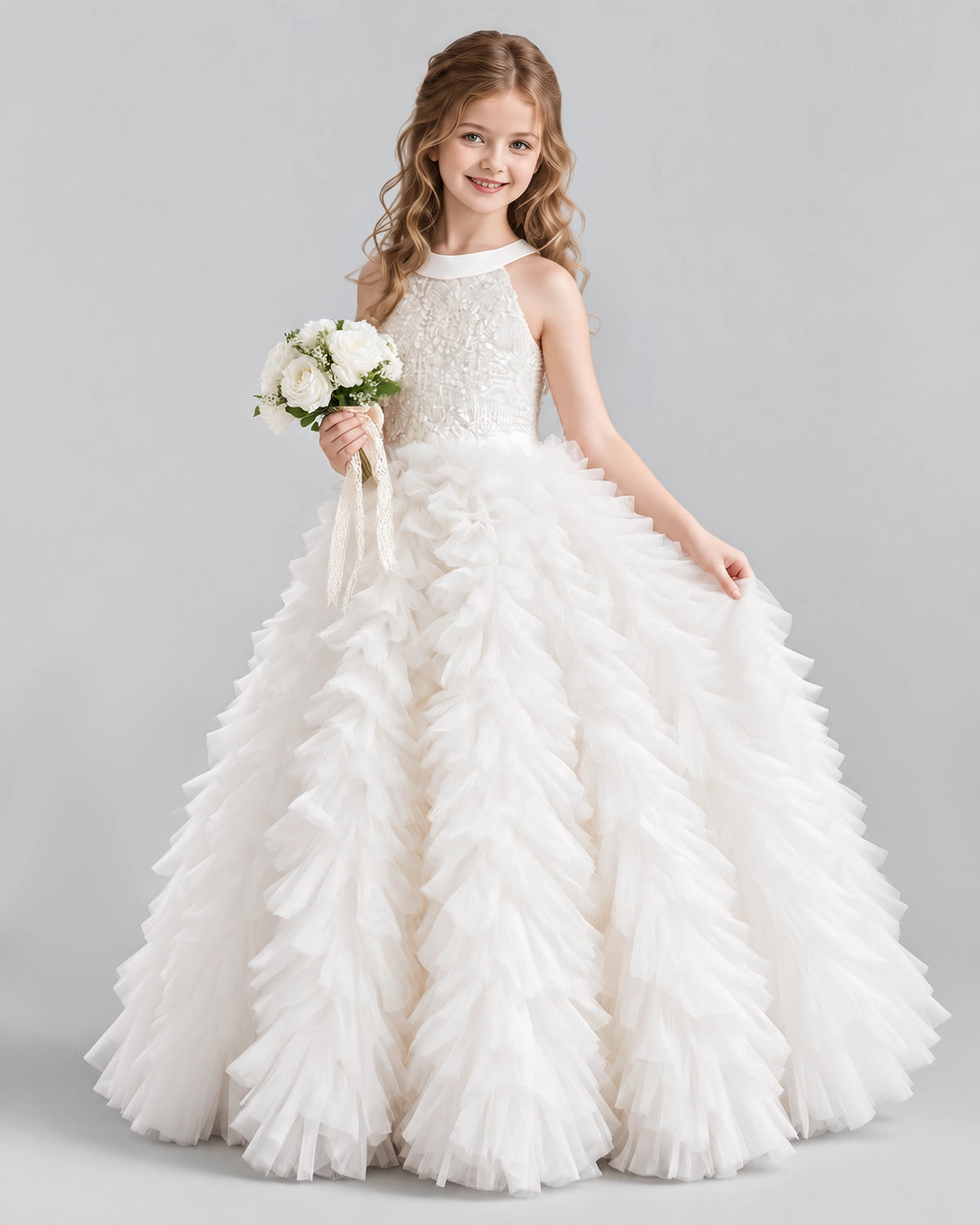 Ivory Ball Gown Girls Pageant Dresses Pose