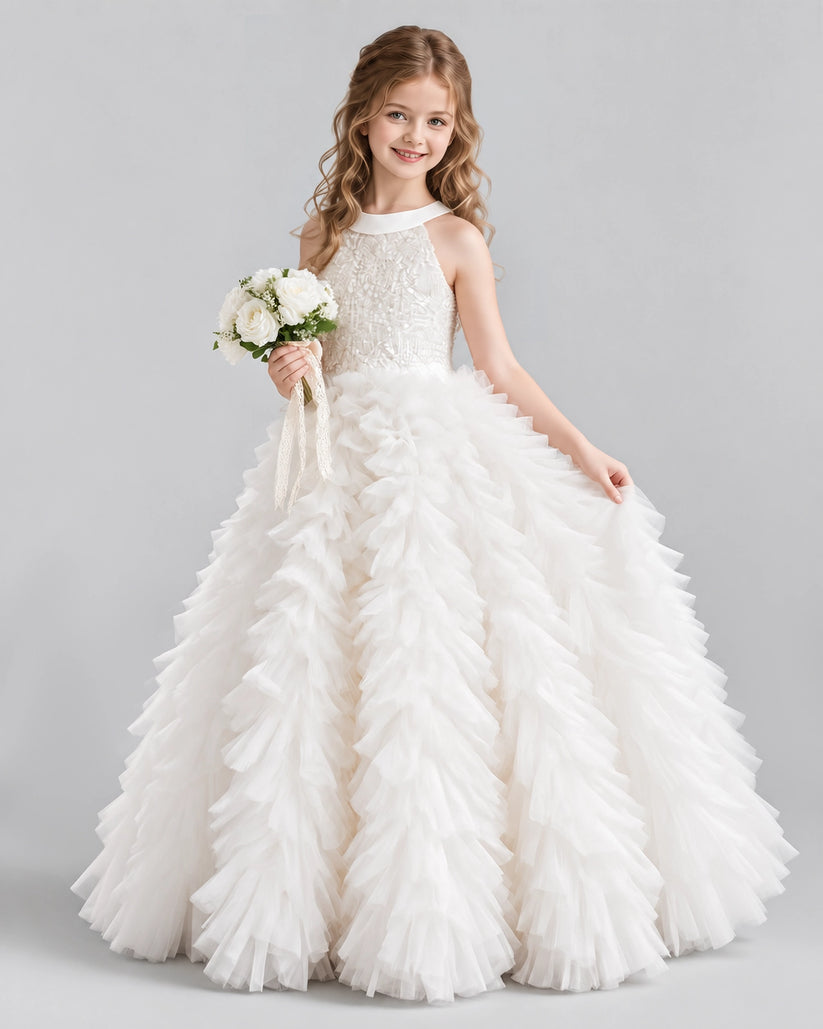 Ivory Ball Gown Girls Pageant Dresses Pose