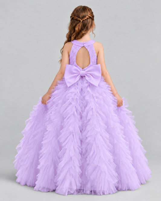 Lilac Ball Gown Girls Pageant Dresses Back