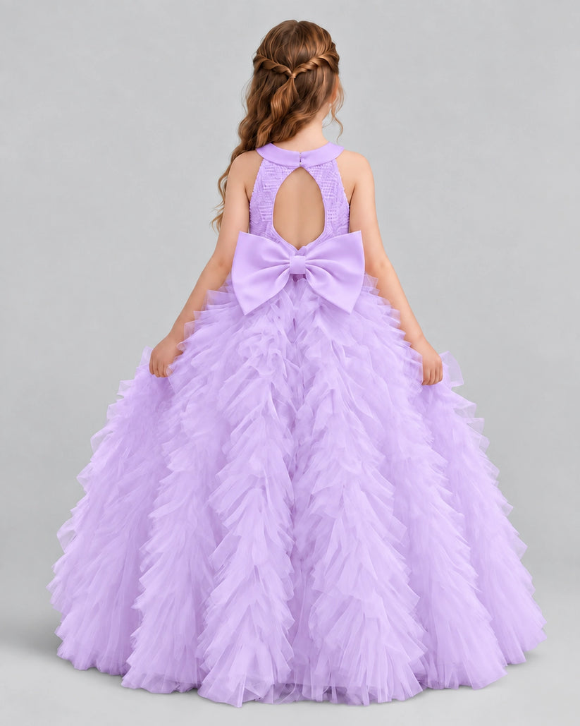 Lilac Ball Gown Girls Pageant Dresses Back