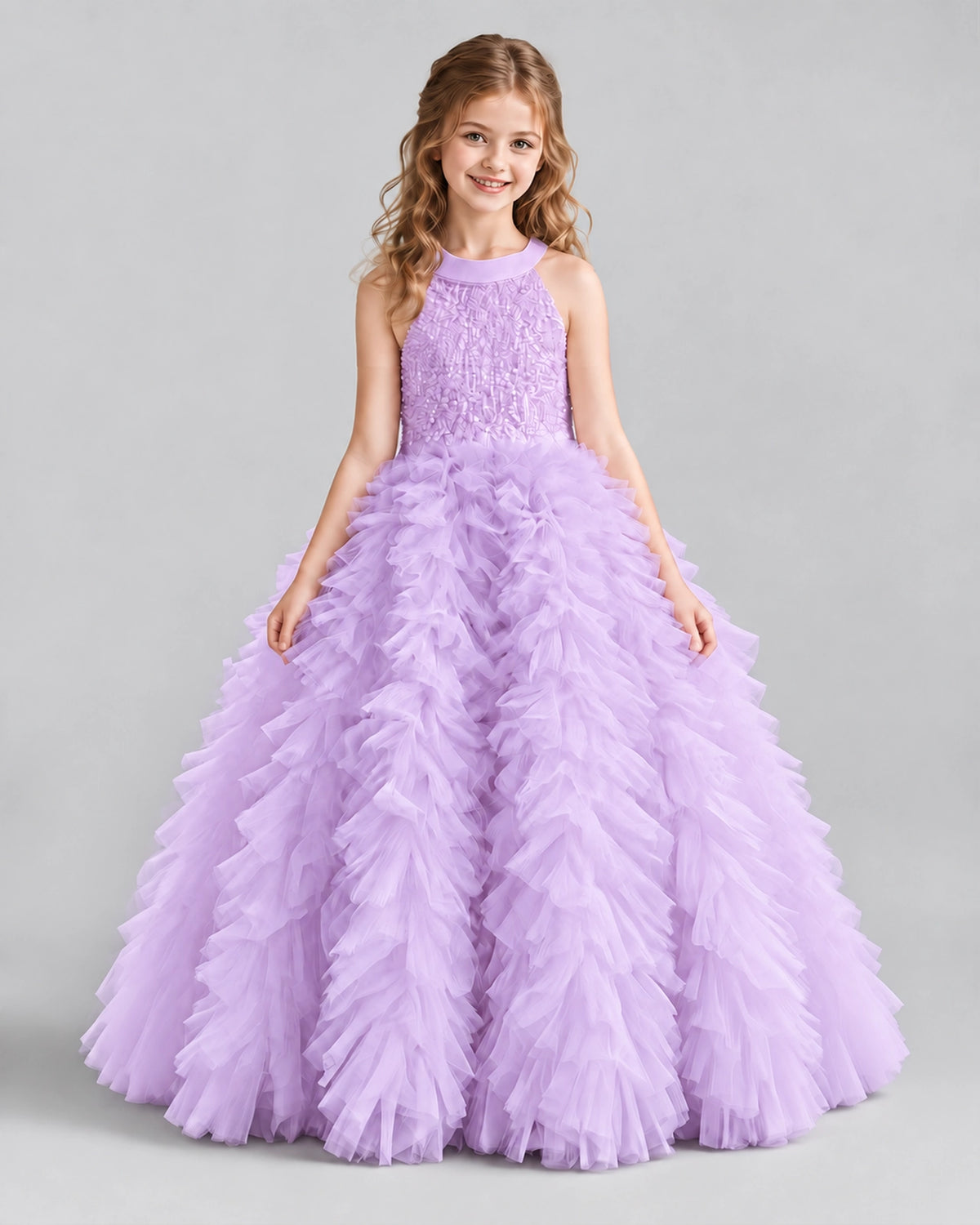 Lilac Ball Gown Girls Pageant Dresses Front