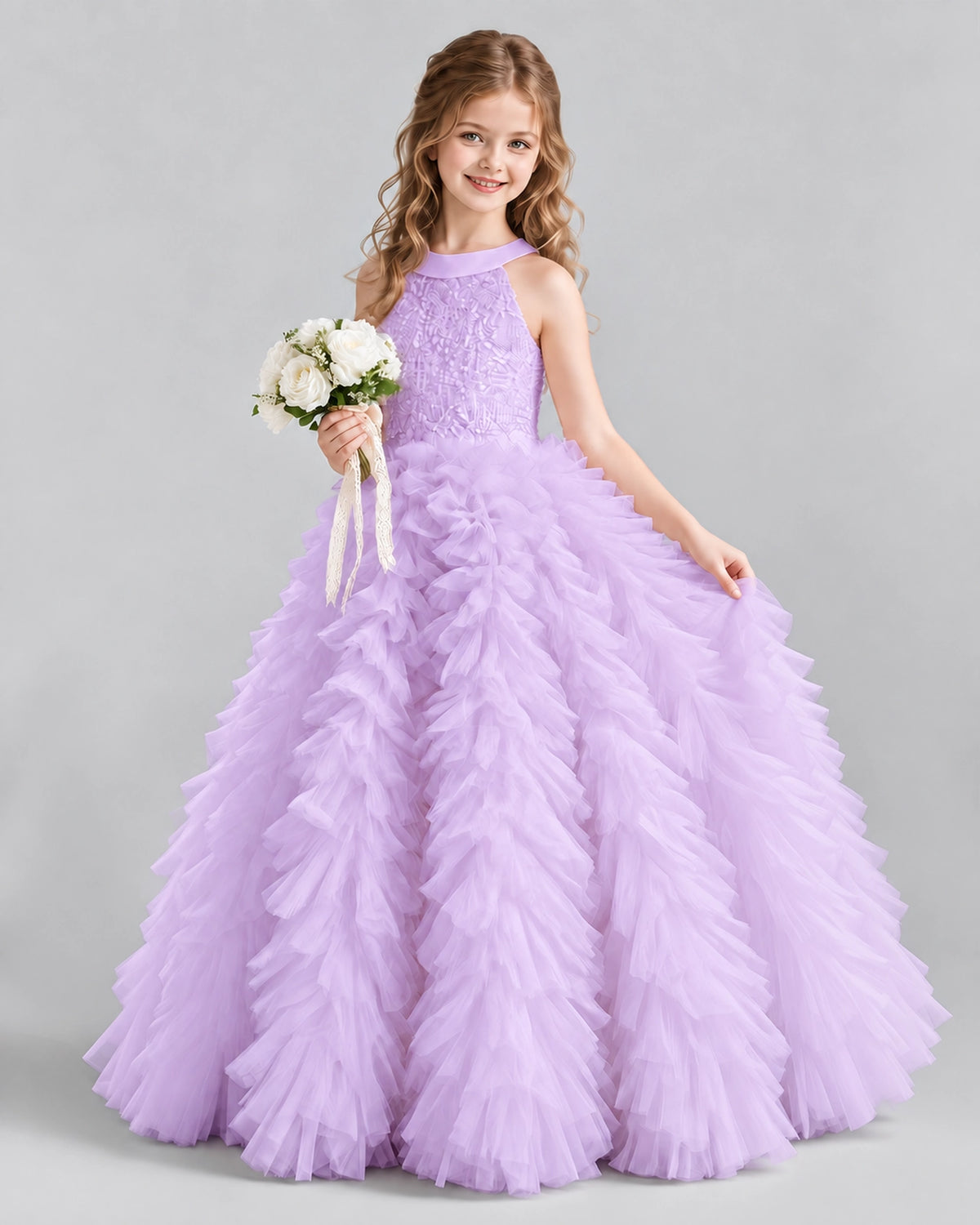 Lilac Ball Gown Girls Pageant Dresses Pose