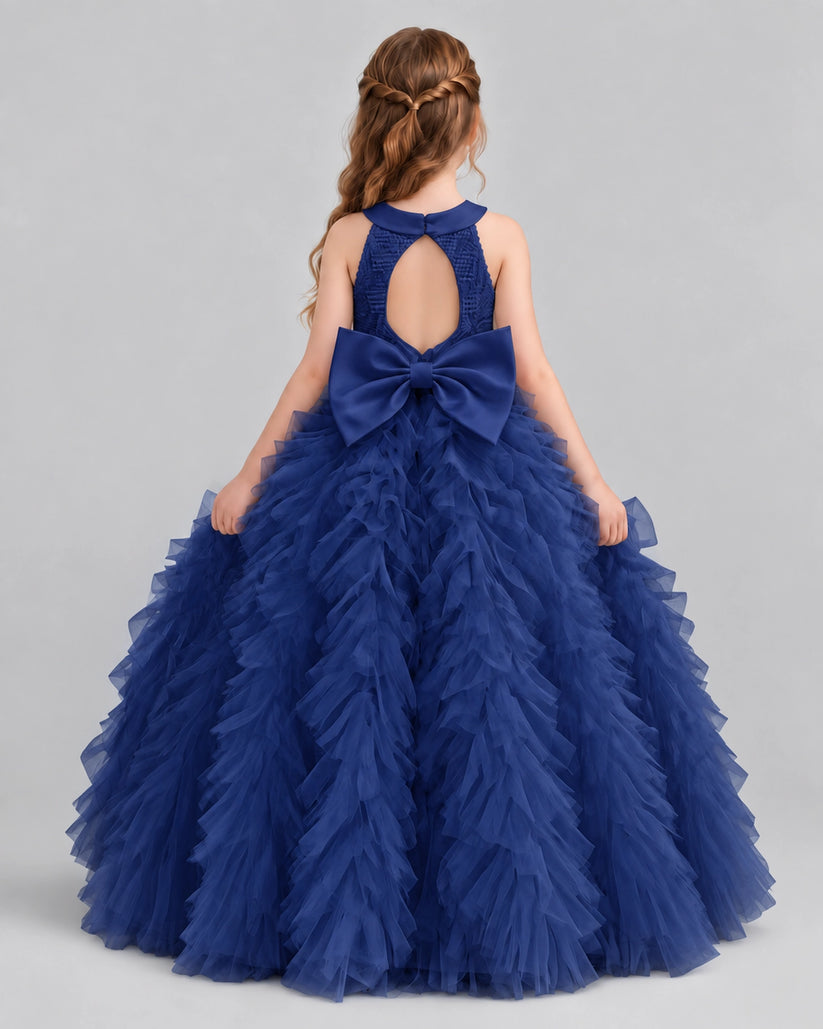Navy Blue Ball Gown Girls Pageant Dresses Back