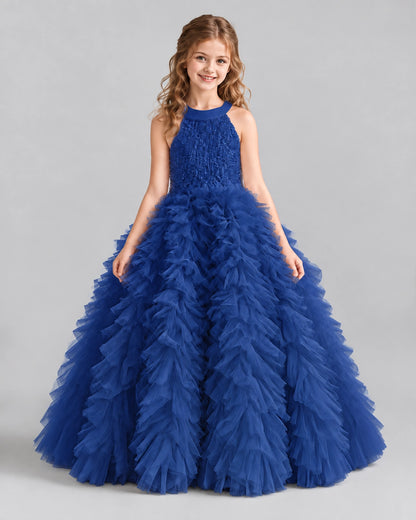 Navy Blue Ball Gown Girls Pageant Dresses Front