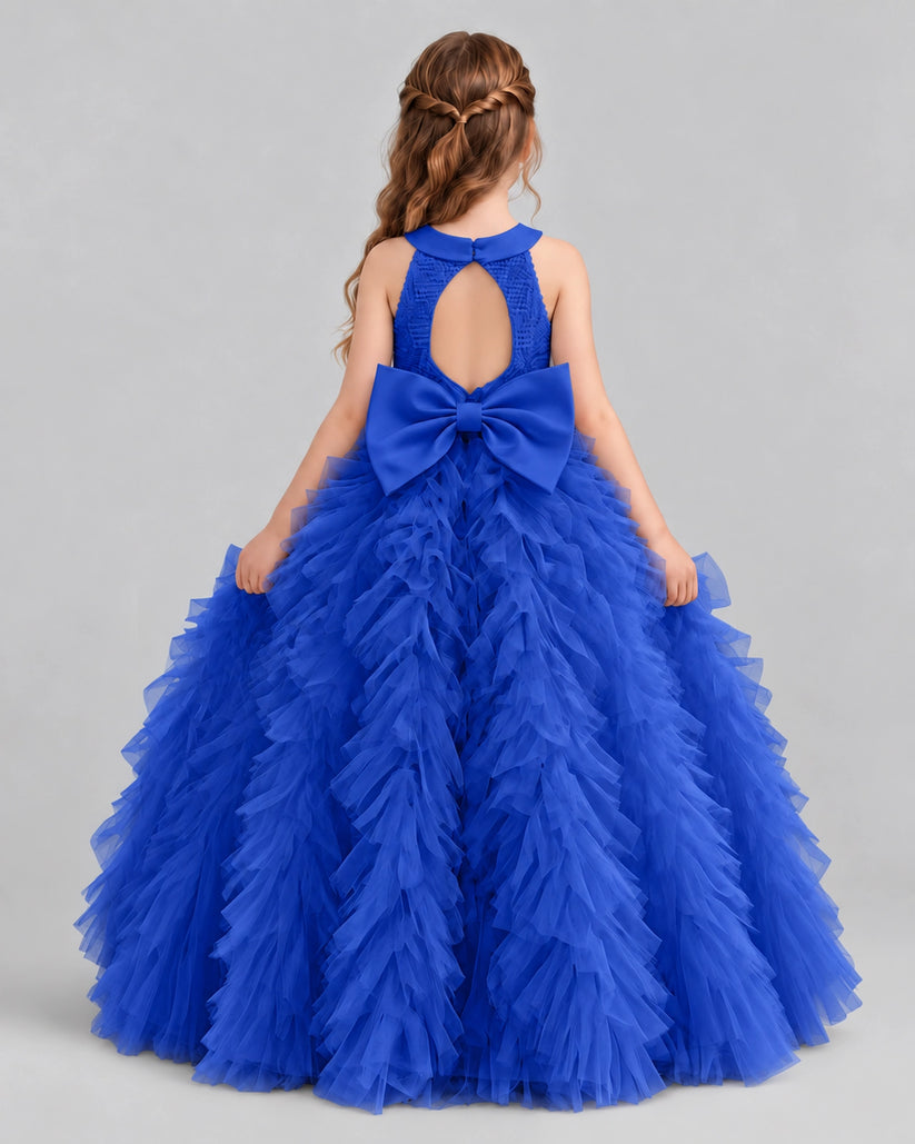 Royal Blue Ball Gown Girls Pageant Dresses Back