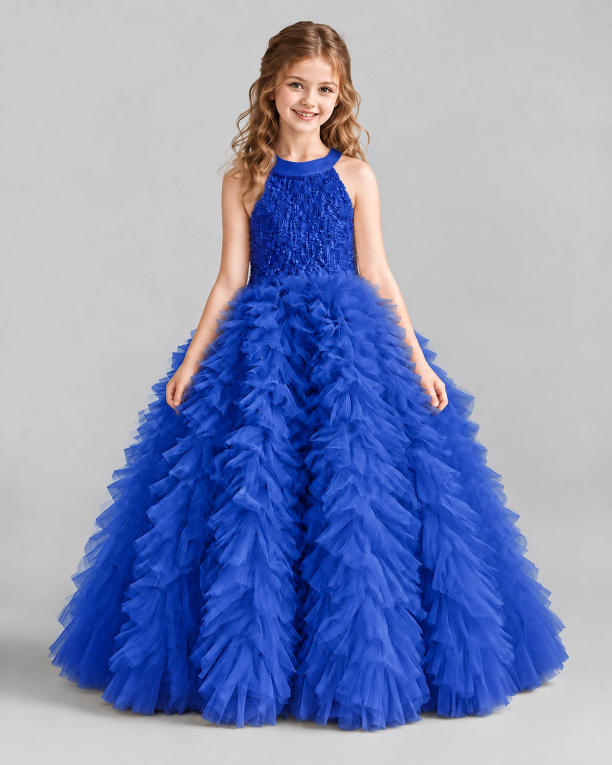 Royal Blue Ball Gown Girls Pageant Dresses Front