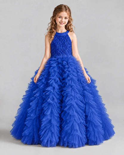 Royal Blue Ball Gown Girls Pageant Dresses Front