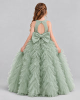 Sage Green Ball Gown Girls Pageant Dresses Back