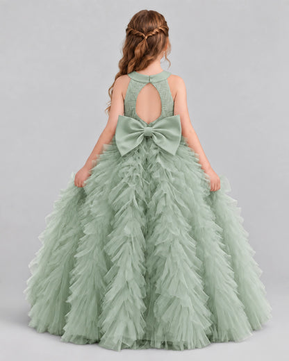 Sage Green Ball Gown Girls Pageant Dresses Back