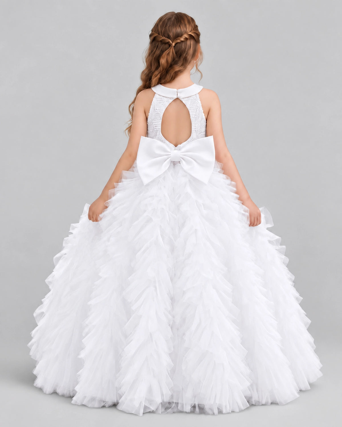 White Ball Gown Girls Pageant Dresses Back
