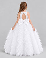 White Ball Gown Girls Pageant Dresses Back