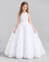 White Ball Gown Girls Pageant Dresses Front
