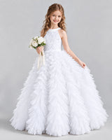 White Ball Gown Girls Pageant Dresses Pose