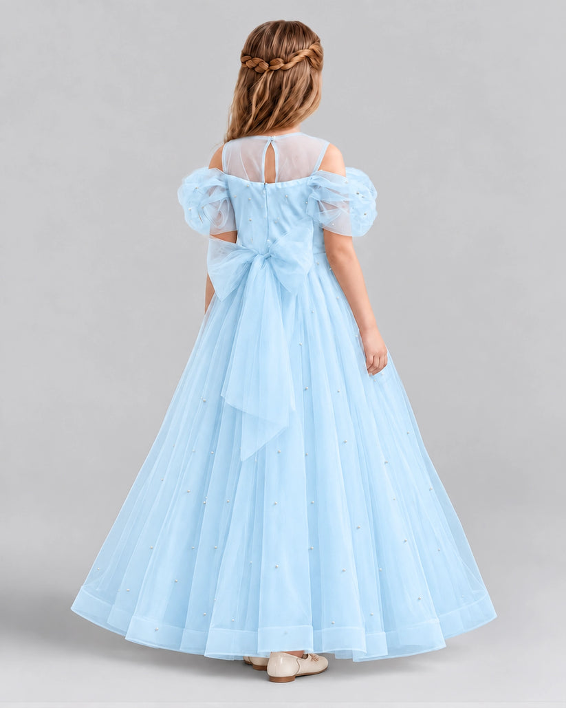 Baby Blue Ball Gown Girls Formal Dresses Back