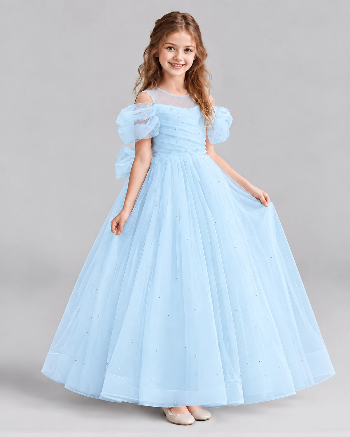 Baby Blue Ball Gown Girls Formal Dresses Front