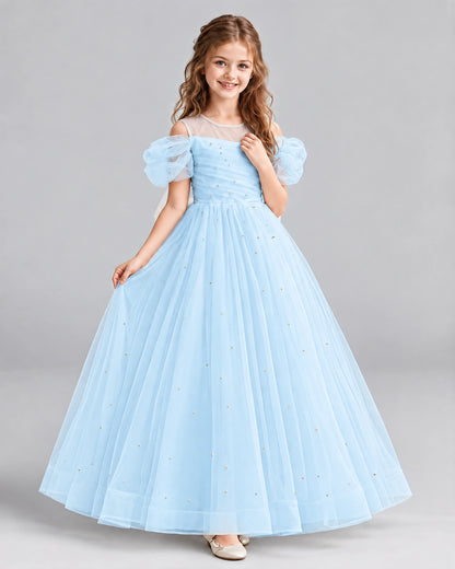 Baby Blue Ball Gown Girls Formal Dresses Pose