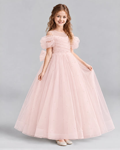 Blush Pink Ball Gown Girls Formal Dresses Front