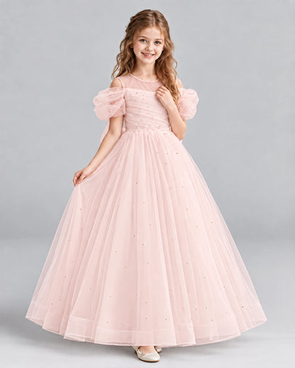 Blush Pink Ball Gown Girls Formal Dresses Pose