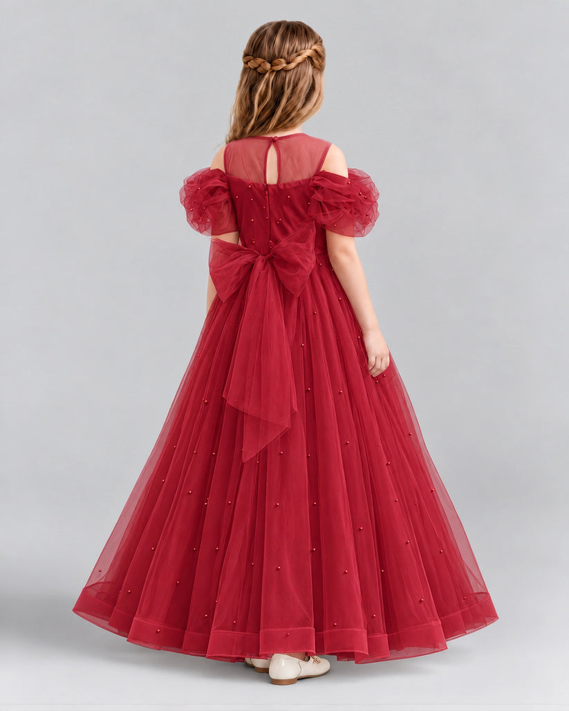 Burgundy Ball Gown Girls Formal Dresses Back