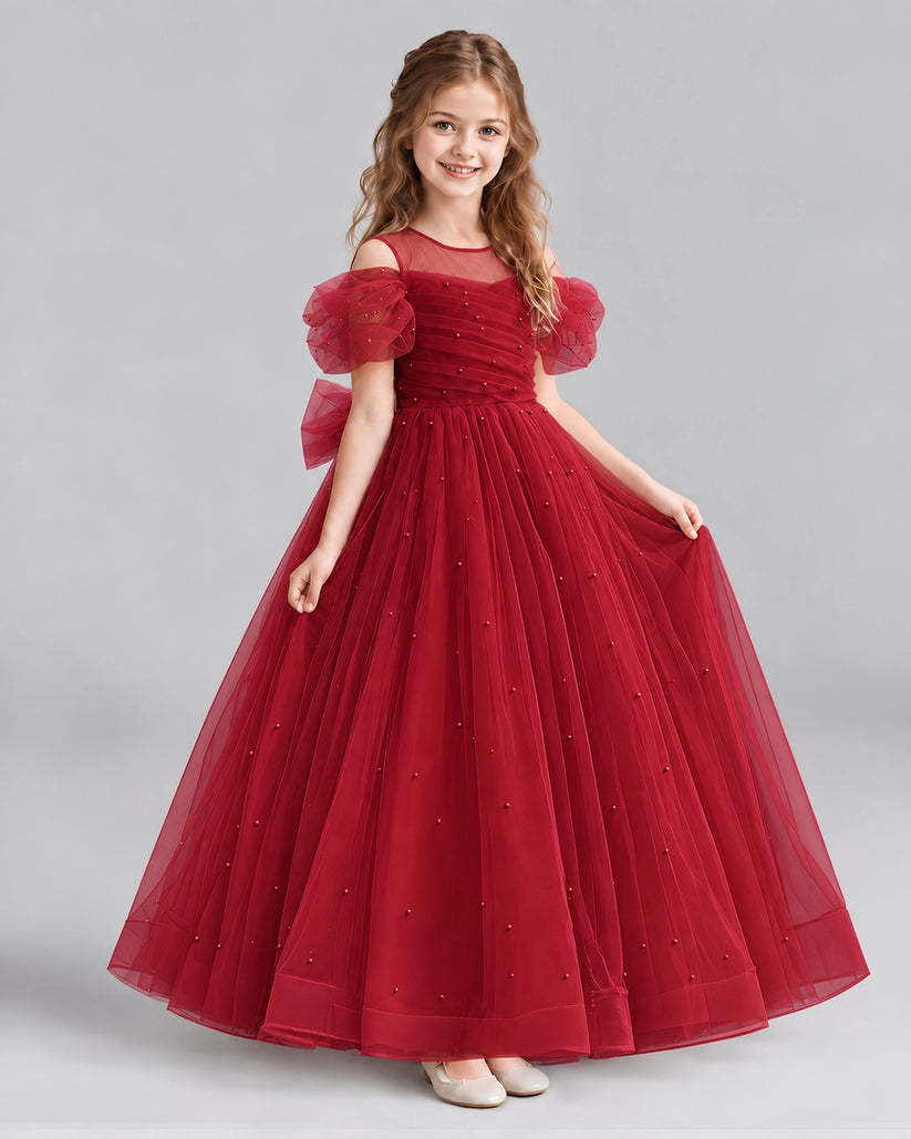 Burgundy Ball Gown Girls Formal Dresses Front