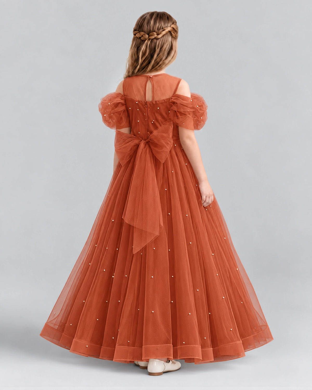 Burnt Orange Ball Gown Girls Formal Dresses Back