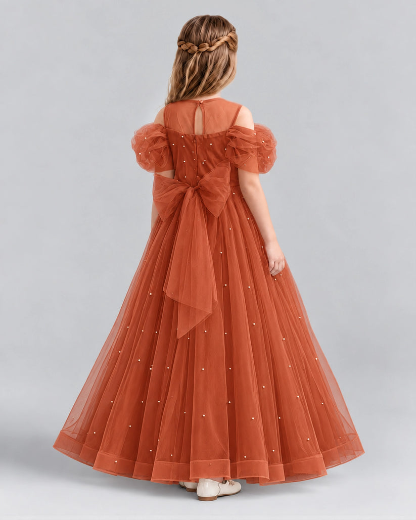 Burnt Orange Ball Gown Girls Formal Dresses Back
