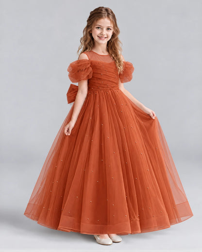 Burnt Orange Ball Gown Girls Formal Dresses Front