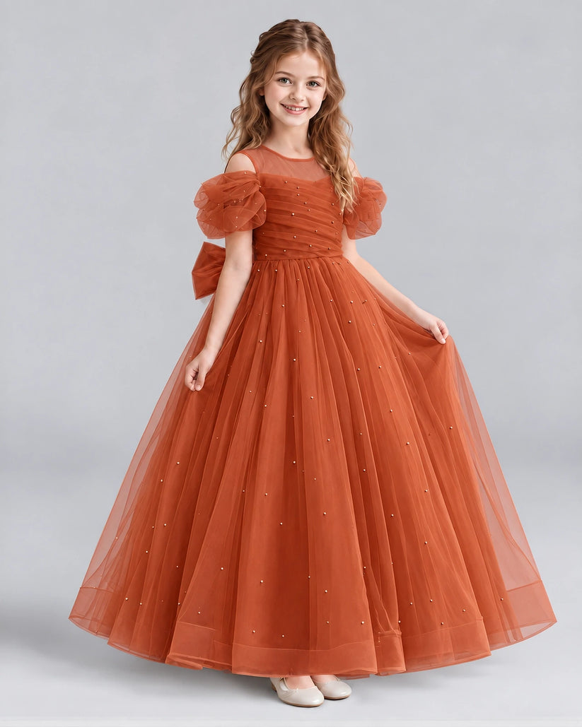 Burnt Orange Ball Gown Girls Formal Dresses Front