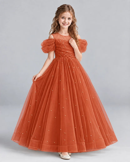 Burnt Orange Ball Gown Girls Formal Dresses Pose