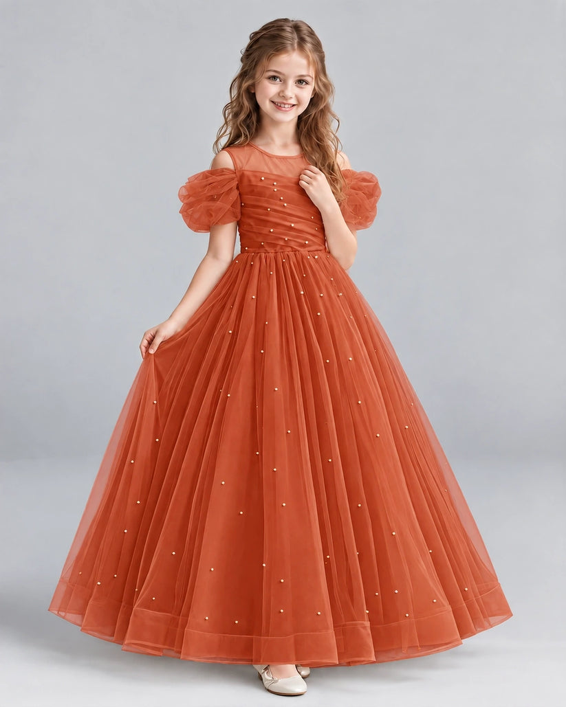 Burnt Orange Ball Gown Girls Formal Dresses Pose