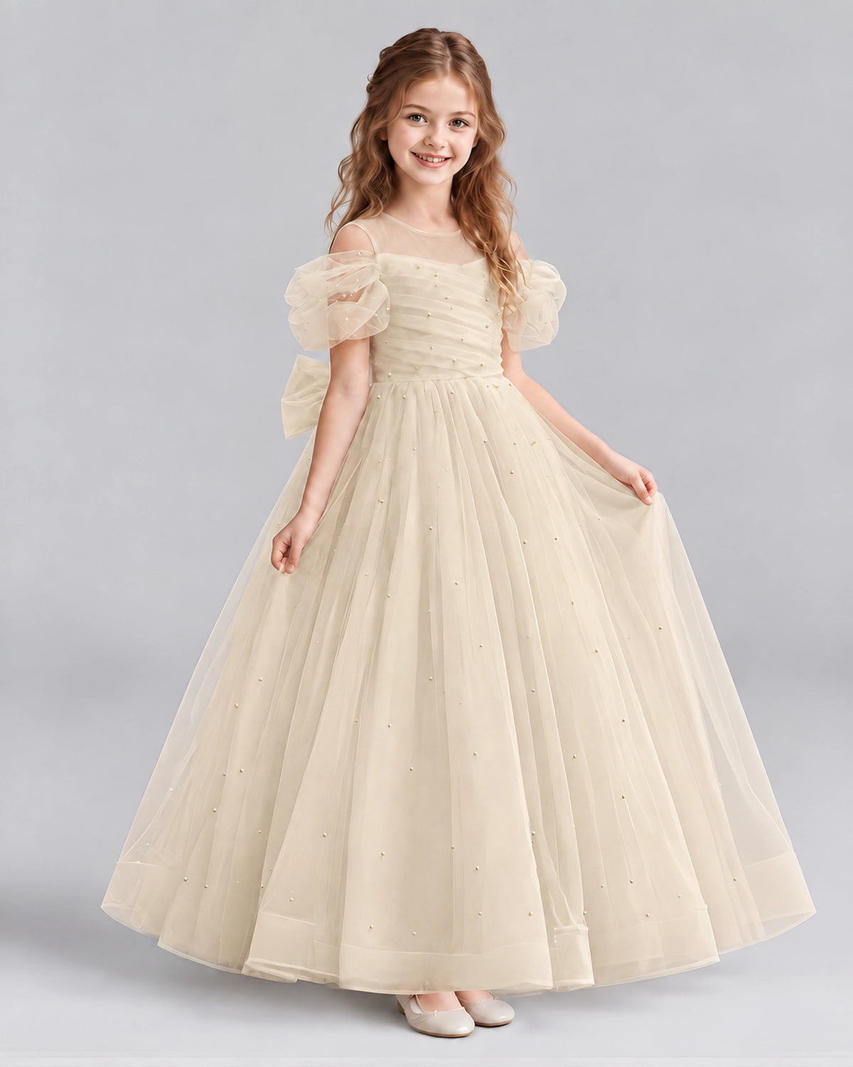 Champagne Ball Gown Girls Formal Dresses Front
