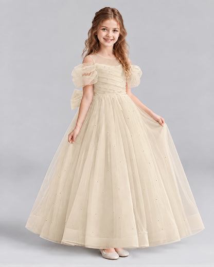 Champagne Ball Gown Girls Formal Dresses Front