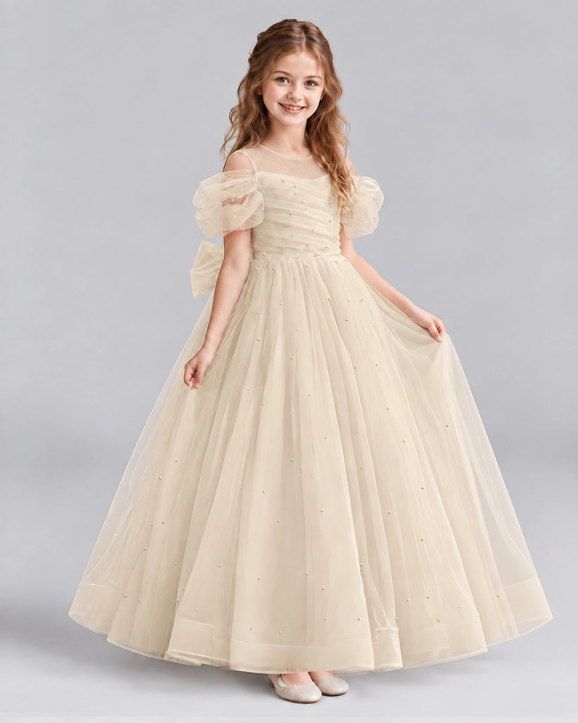 Champagne Ball Gown Girls Formal Dresses Front