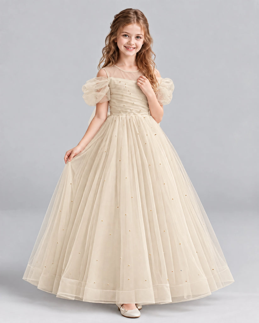 Champagne Ball Gown Girls Formal Dresses Pose