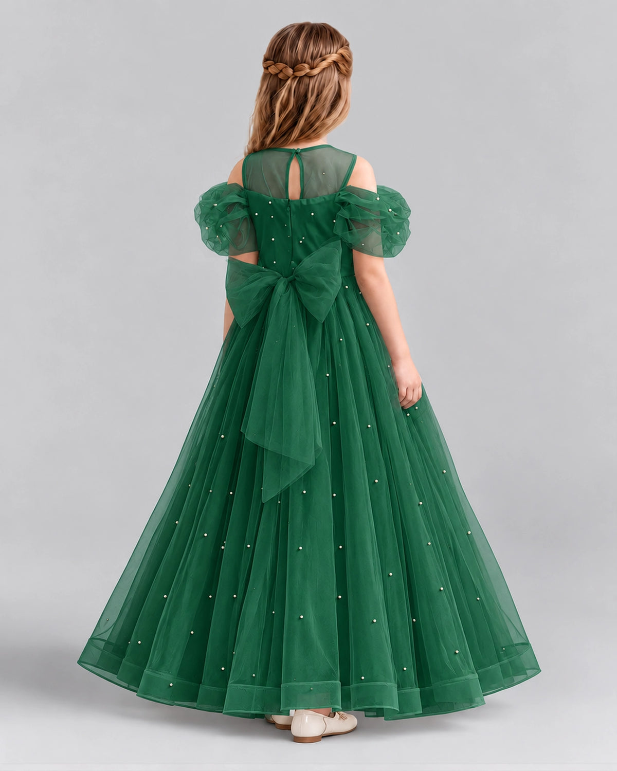 Dark Green Ball Gown Girls Formal Dresses Back