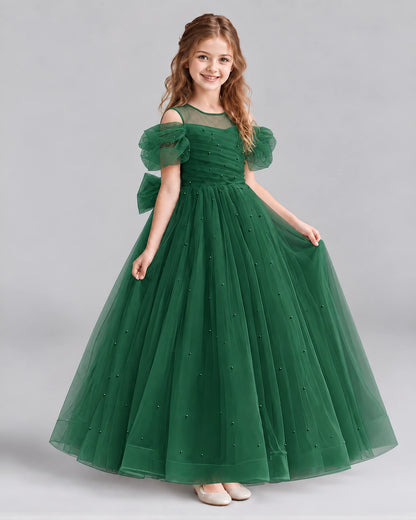 Dark Green Ball Gown Girls Formal Dresses Front