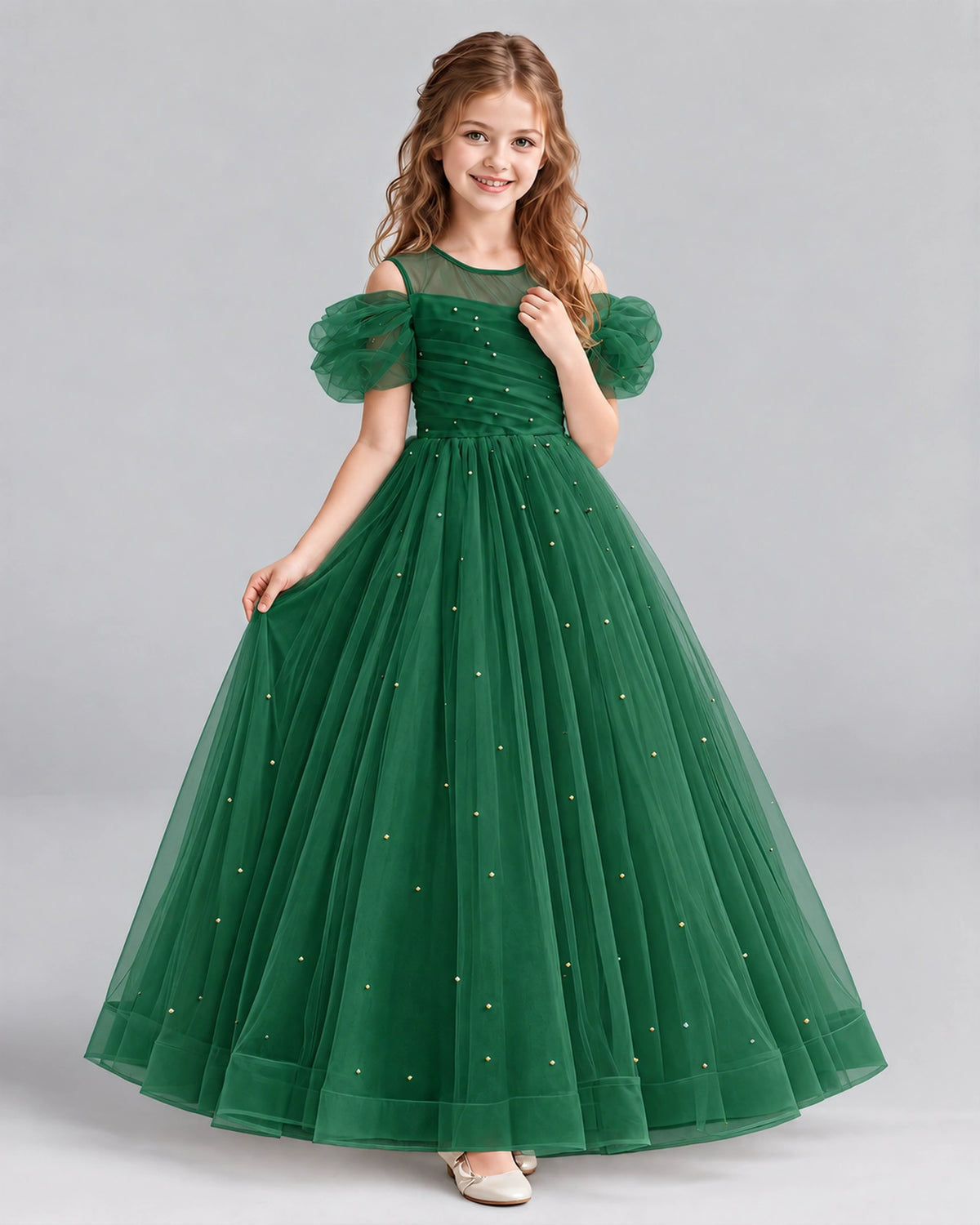 Dark Green Ball Gown Girls Formal Dresses Pose