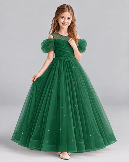 Dark Green Ball Gown Girls Formal Dresses Pose